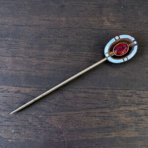 Antique Victorian Enameled Garnet Stick Pin
